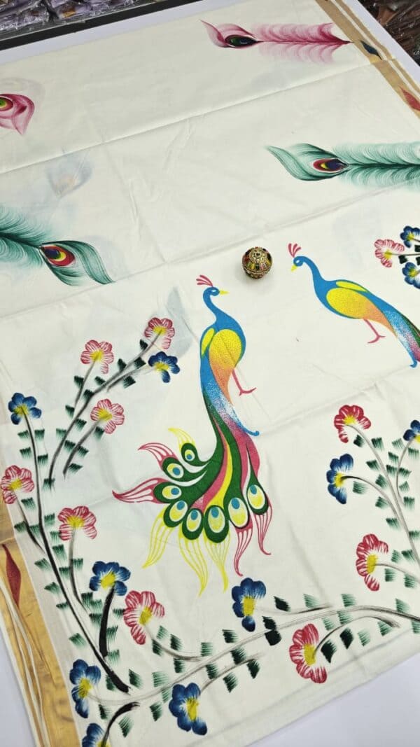 Kerala Traditional Hand Printed Saree | Soft & Elegant Cotton Saree