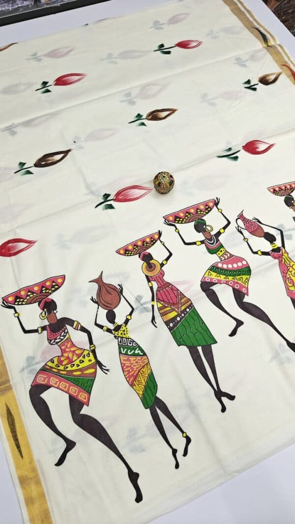 Kerala Traditional Hand Printed Saree | Soft & Elegant Cotton Saree