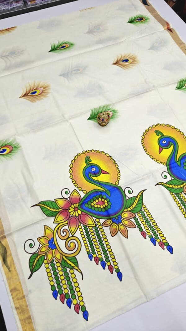 Kerala Traditional Hand Printed Saree | Soft & Elegant Cotton Saree