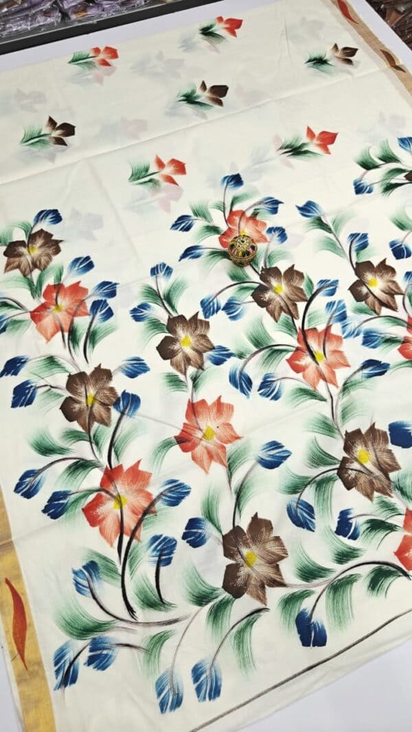Kerala Traditional Hand Printed Saree | Soft & Elegant Cotton Saree