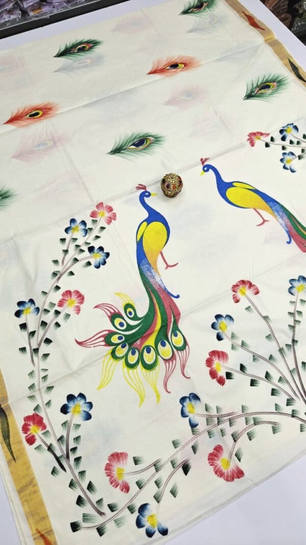Kerala Traditional Hand Printed Saree | Soft & Elegant Cotton Saree