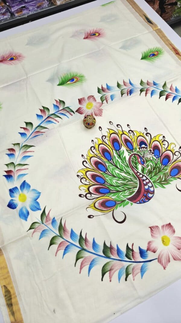 Kerala Traditional Hand Printed Saree | Soft & Elegant Cotton Saree