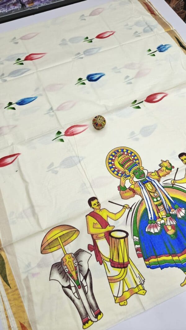 Kerala Traditional Hand Printed Saree | Soft & Elegant Cotton Saree