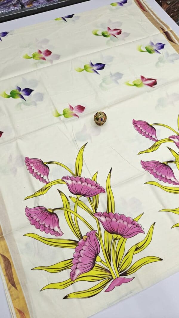 Kerala Traditional Hand Printed Saree | Soft & Elegant Cotton Saree