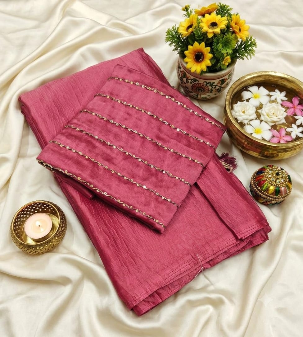 Elite Star Georgette Fancy Saree with Floral Zari Embroidery | Party Wear Saree