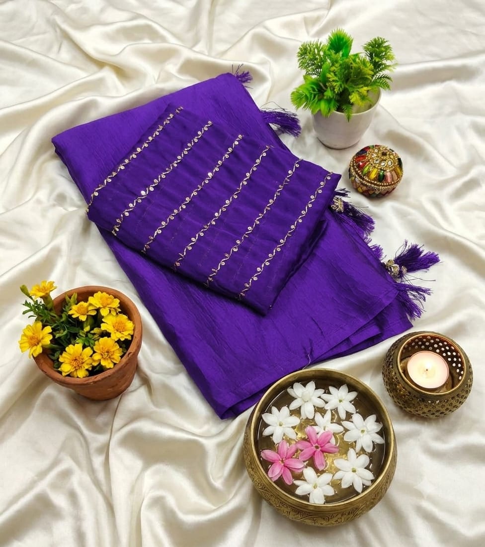 Elite Star Georgette Fancy Saree with Floral Zari Embroidery | Party Wear Saree