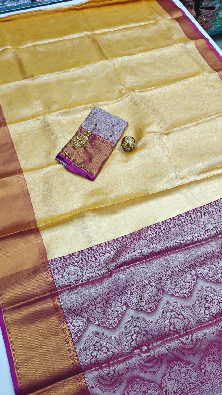 Nita Ambani Inspired Designer Saree with Floral Border & Aari Work Blouse