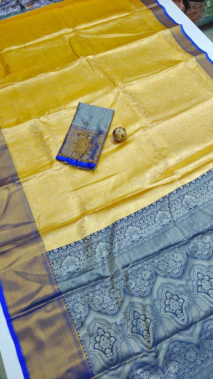 Nita Ambani Inspired Designer Saree with Floral Border & Aari Work Blouse
