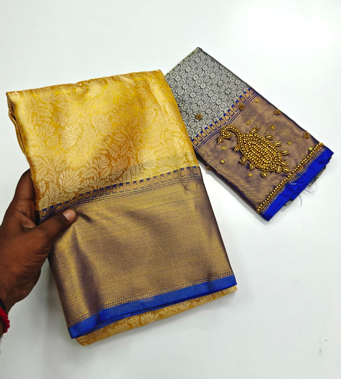 Nita Ambani Inspired Designer Saree with Floral Border & Aari Work Blouse