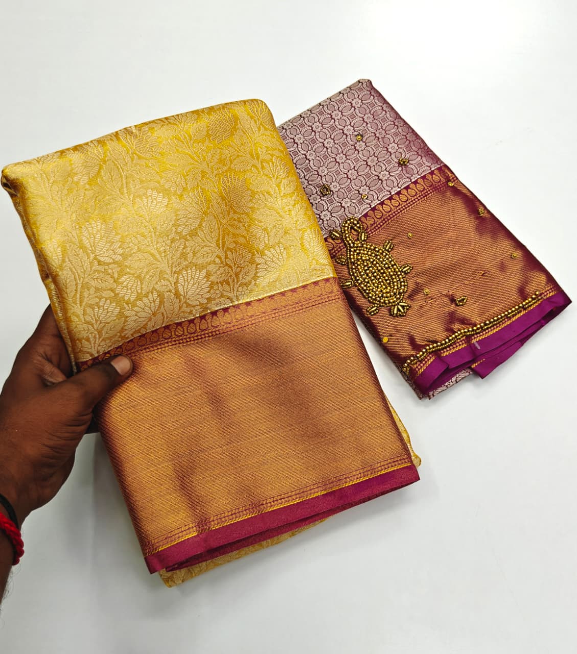 Nita Ambani Inspired Designer Saree with Floral Border & Aari Work Blouse