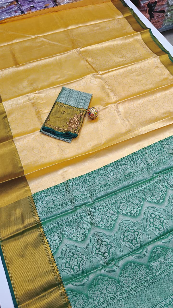 Nita Ambani Inspired Designer Saree with Floral Border & Aari Work Blouse