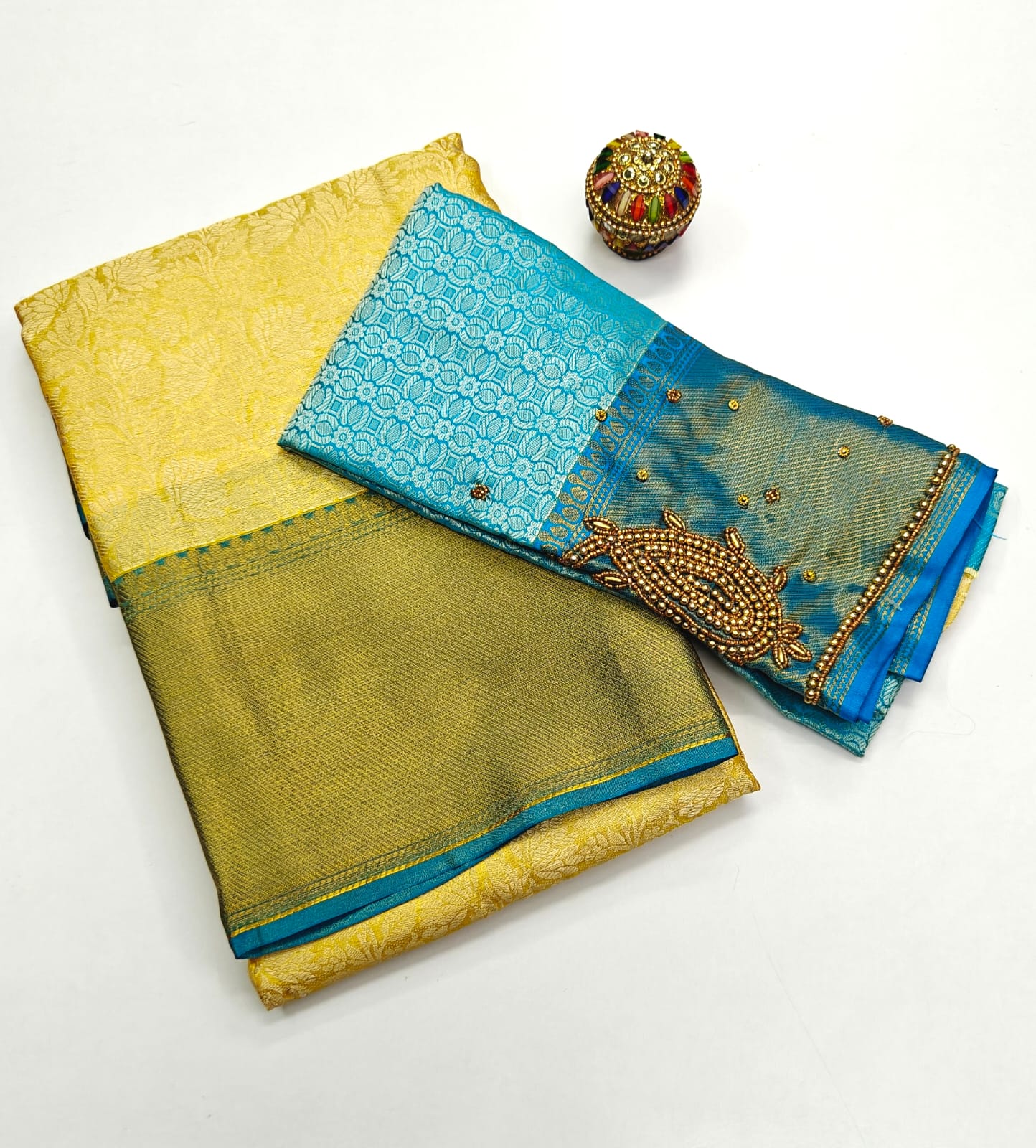 Nita Ambani Inspired Designer Saree with Floral Border & Aari Work Blouse