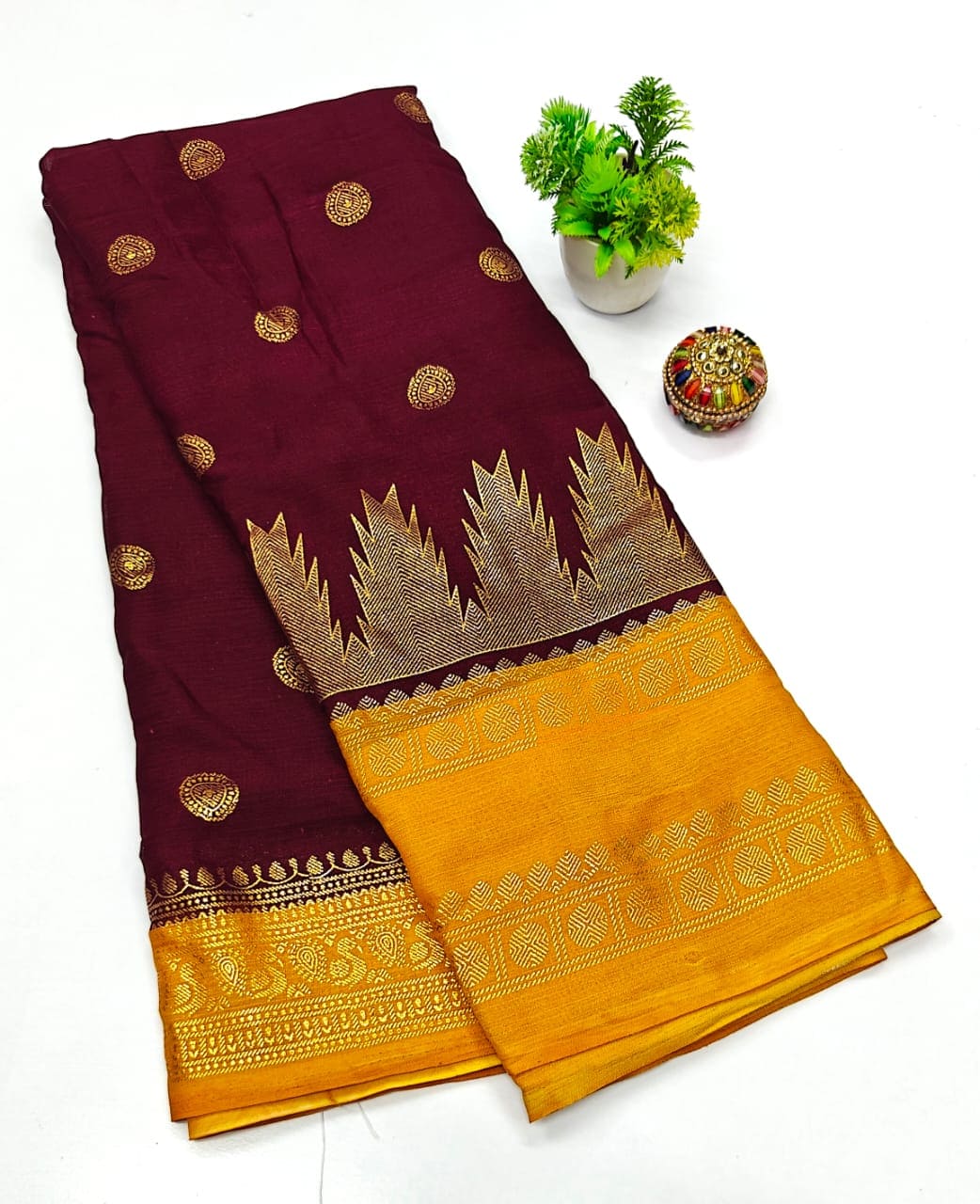 Traditional Foil Print Saree with Broad Border -Eswari Textiles