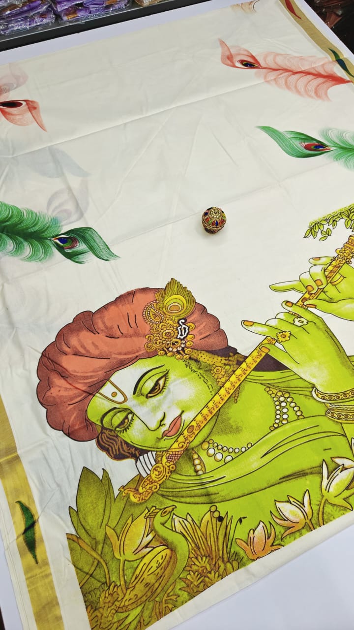 ❤️Kerala Traditional hand Printed  Saree❤️
