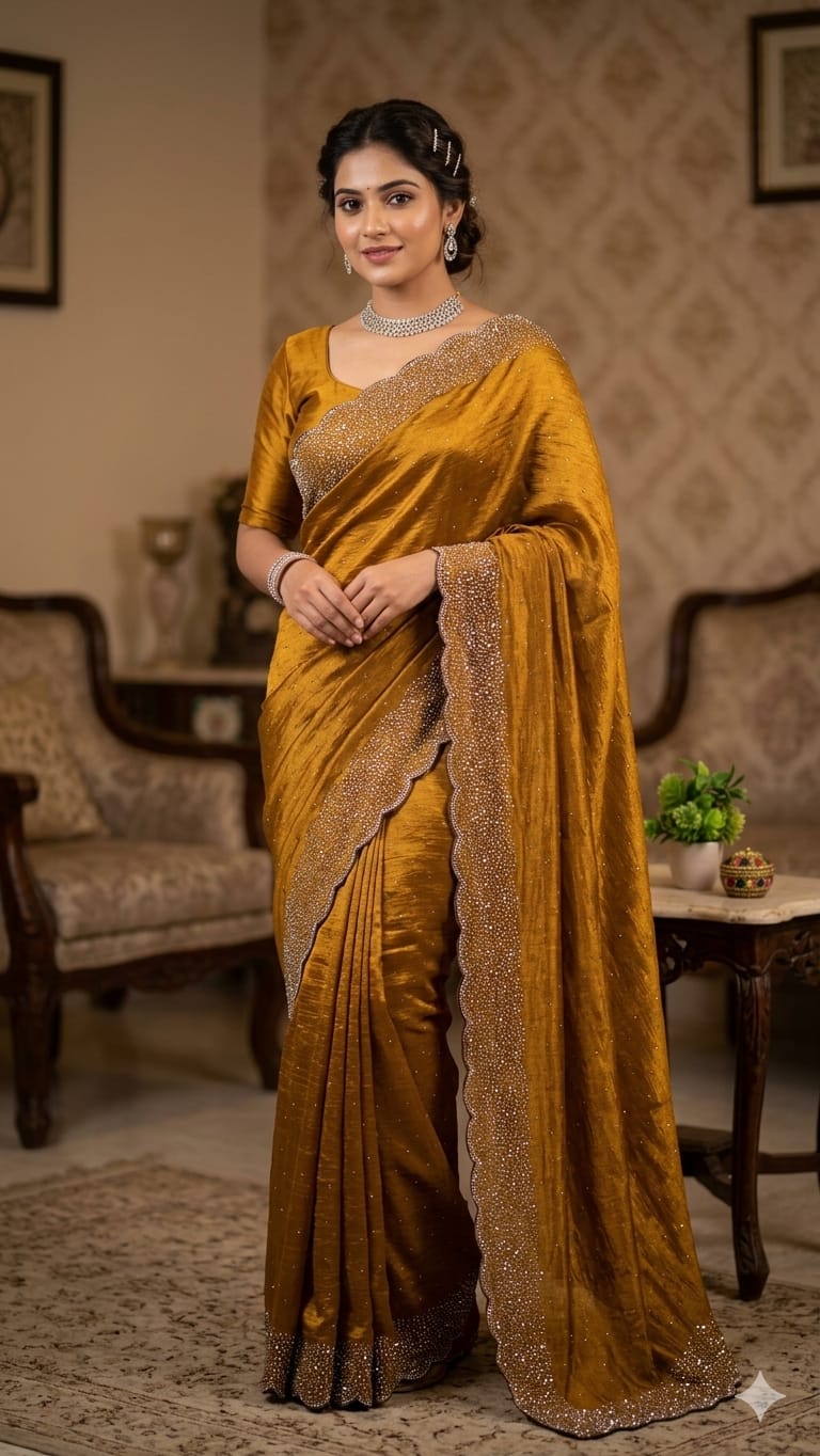 Original Fendy space silk stone work designer saree